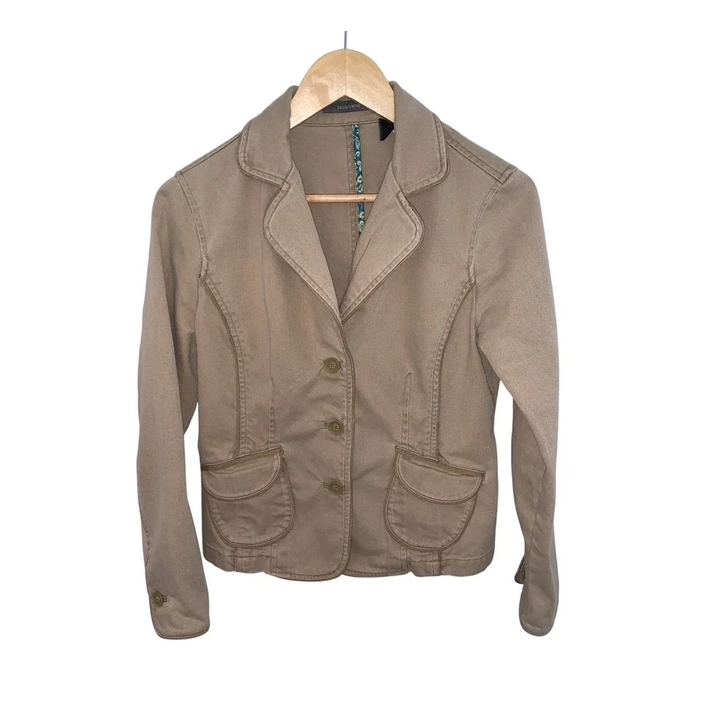 Liz Claiborne Womens Tan Blazer Jacket Size Small Button Front Pockets
